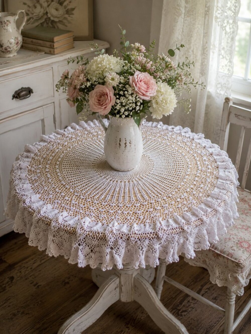 Vintage Light Pink Round Tablecloth